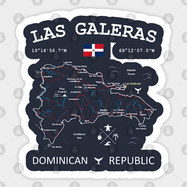 Las Galeras Dominican Republic Flag Travel Map Coordinates GPS Sticker by French Salsa